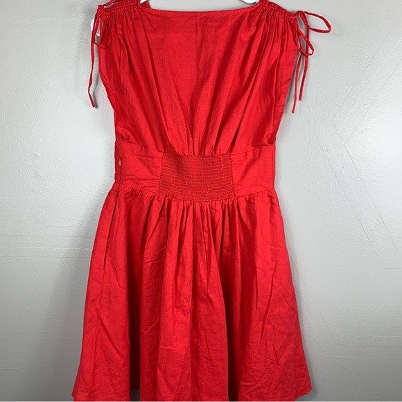 Free People | Red Flare Linen Mini Dress Deep V-cut | Size XS - Picture 5 of 12